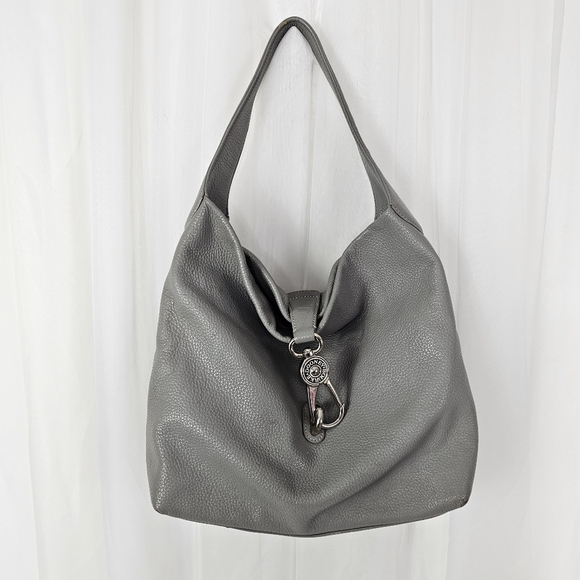Dooney & Bourke Pebble Grain Logo Lock Sac in color gray - Picture 1 of 16